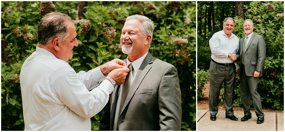 flowery branch wedding photographer takes pictures of the groom getting ready at Juliette Chapel, a wedding venue in Dahlonega, Ga, hidden wooded wedding venue  