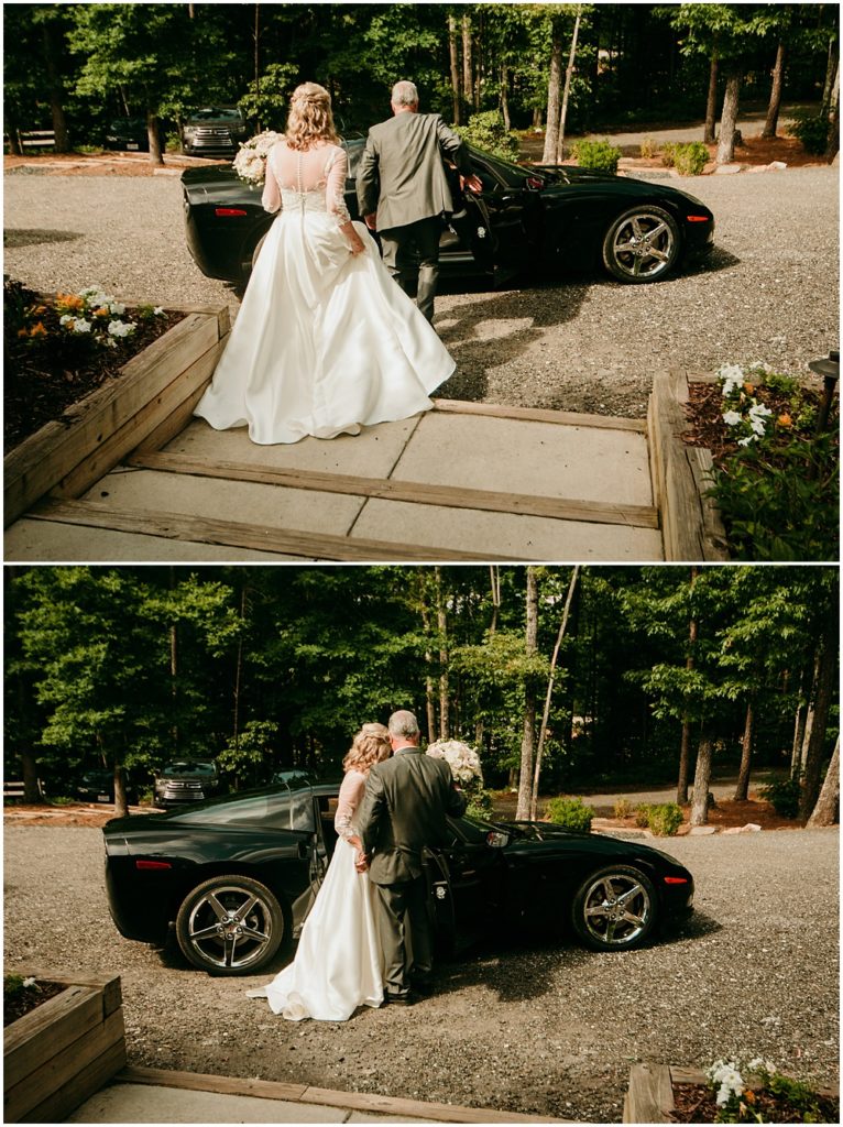 flowery branch wedding photographer takes pictures of the Bride and Grooms exit at Juliette Chapel, a wedding venue in Dahlonega, Ga, hidden wooded wedding venue 