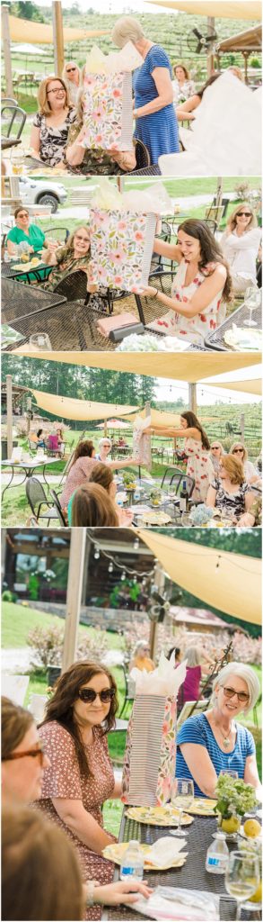 flowery branch wedding photographer photographs a bridal shower at a north Georgia winery 