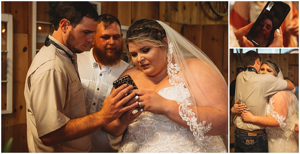 Bride's dad is joined on a facetime call. He had covid and was unable to attend his daughter's wedding. 