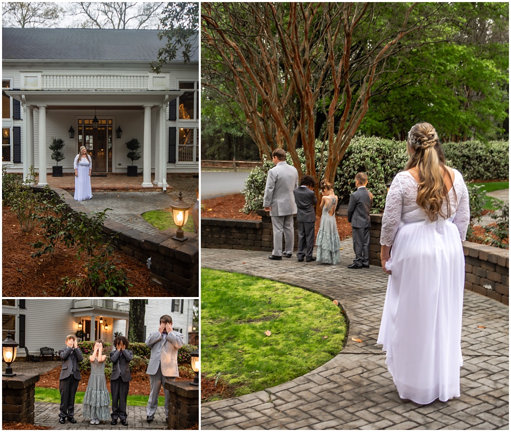 flowery branch photographer photograph bride and groom at a vow renewal at the carl house in auburn georgia 