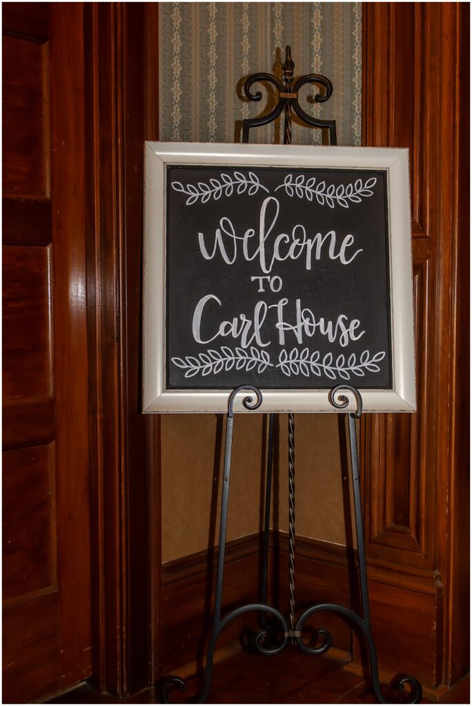 the carl house wedding venue in auburn georgia sign inside the foyer