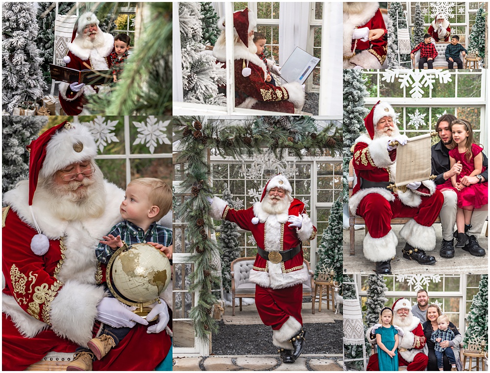 Santa Christmas Mini session. Several kids visiting Santa in a greenhouse at Prospect Farms. 