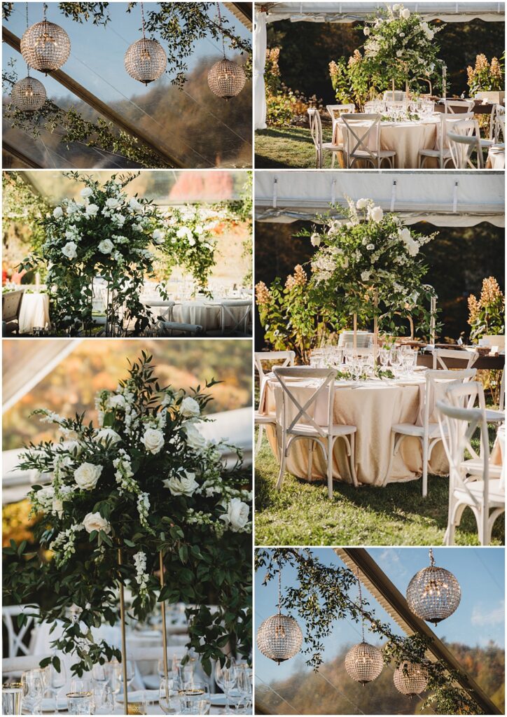  wedding at Half Mile Farm Venue in highlands, North Carolina. Reception Details. Photo by Paul Ashton Photography