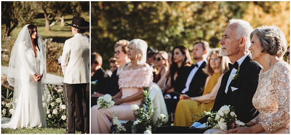 wedding at Half Mile Farm Venue in highlands, North Carolina. Parents of Bride and Groom watch the ceremony. Photo by Paul Ashton Photography