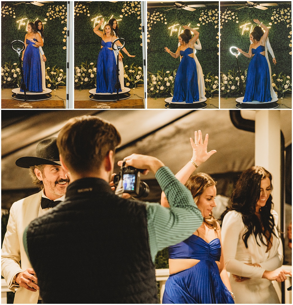 wedding at Half Mile Farm Venue in highlands, North Carolina. guest having fun on a photo booth during reception. Photo by Paul Ashton Photography