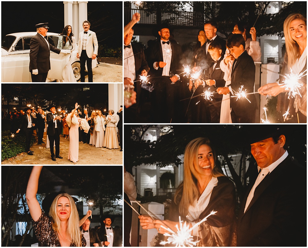 wedding at Half Mile Farm Venue in highlands, North Carolina. Guests lighting the sparklers during the send off. Photo by Paul Ashton Photography