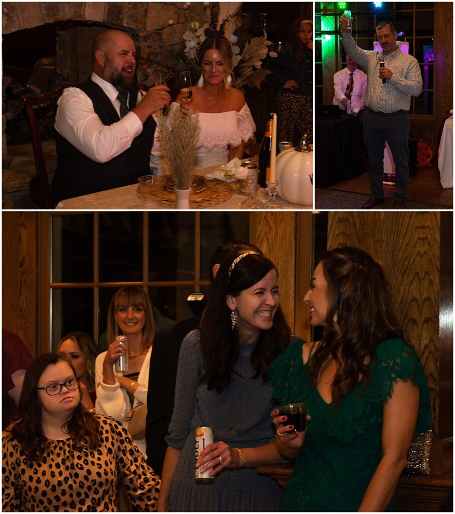 toasting the bride and groom during their wedding reception at sterling on the lake in flowery branch ga 