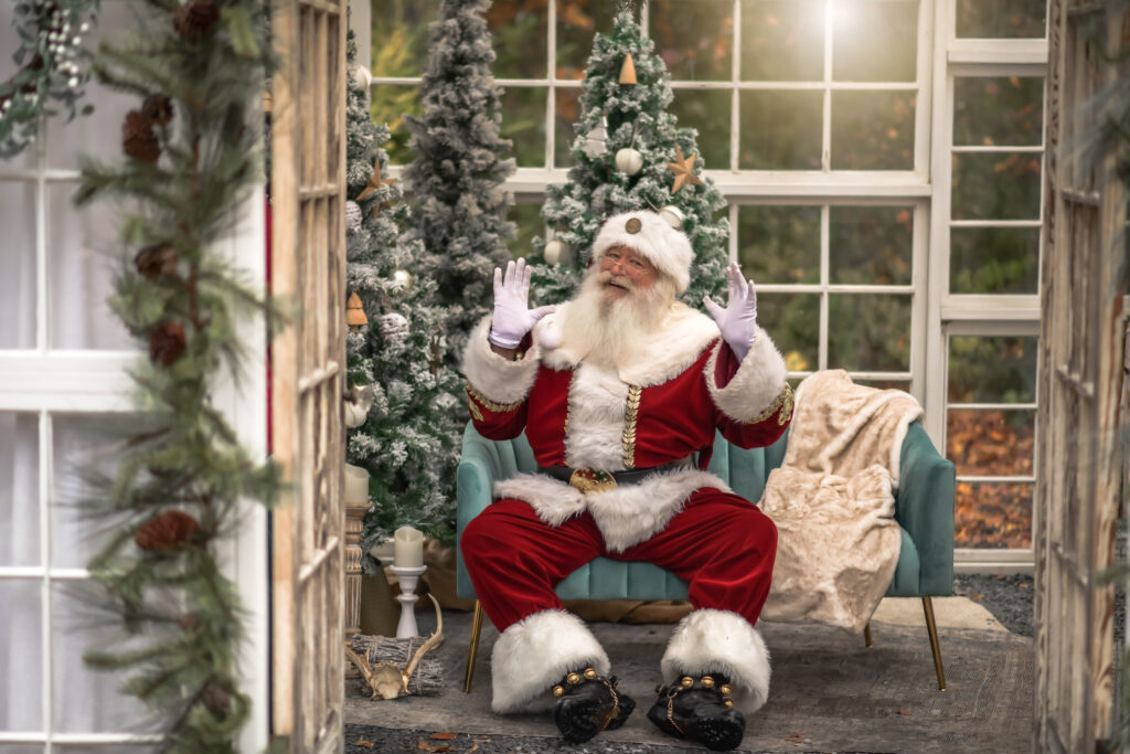 Santa waiting to pose for Christmas minis at Prospect Farms in Lawrenceville, Ga. 