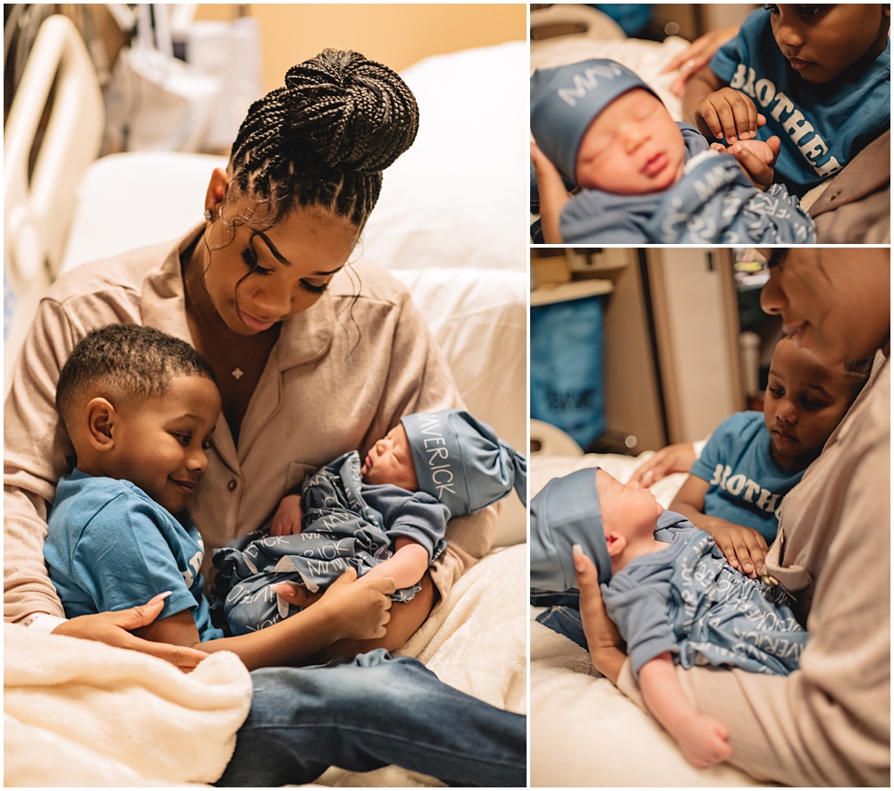 newborn baby at Northeast georgia medical. Family poses with the baby during their fresh 48 session in lawrenceville ga