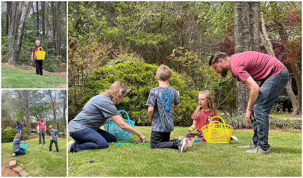 the kids out finding Easter eggs 