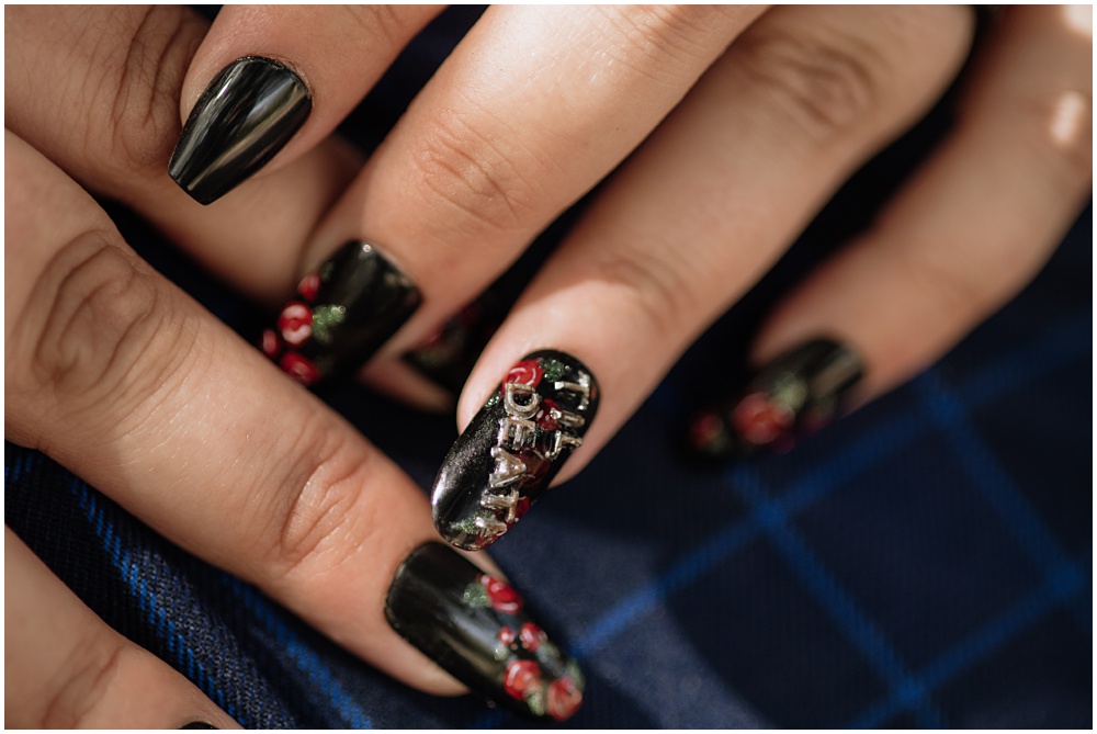 Bride's fingernails during an engagement session at Oakland Cemetery in Atlanta georgia. Goth bride 2025