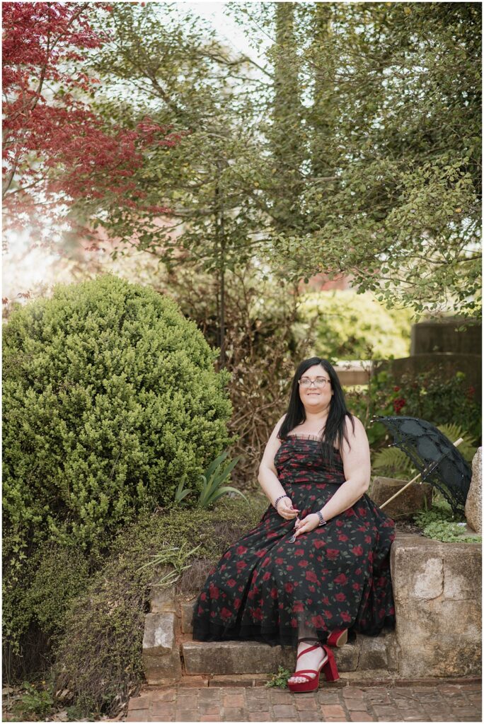 Bride posing during an engagement session at Oakland Cemetery in Atlanta georgia. Goth bride 2025