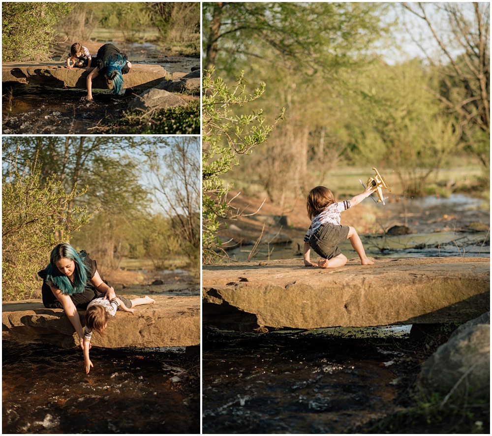 mom and toddler playing between poses during their mommy and me session at gerrard landing park for their Flowery Branch photographer 