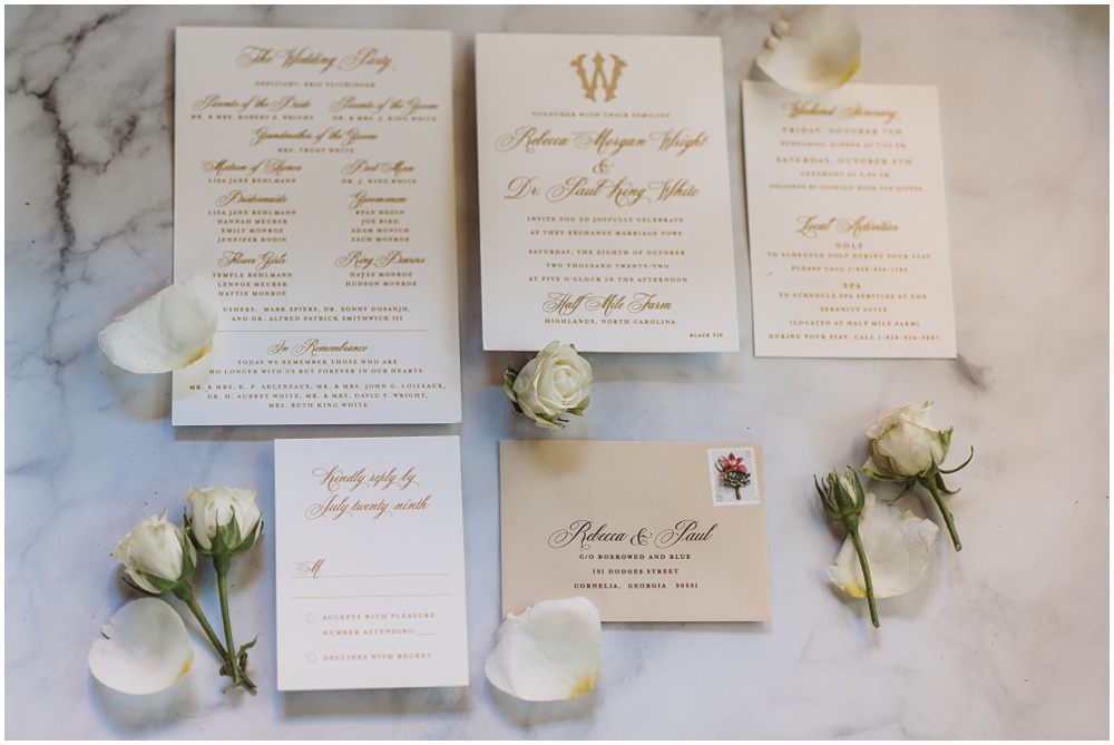 Atlanta wedding photographer photographs the Bride's wedding invitations as part of her wedding details. 