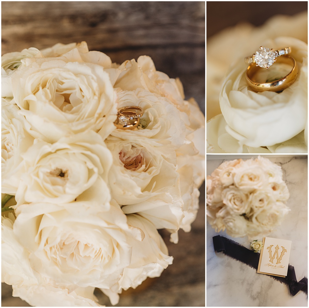 Atlanta wedding photographer photographs the Bride's wedding ring inside her wedding bouquet as part of her wedding details. 