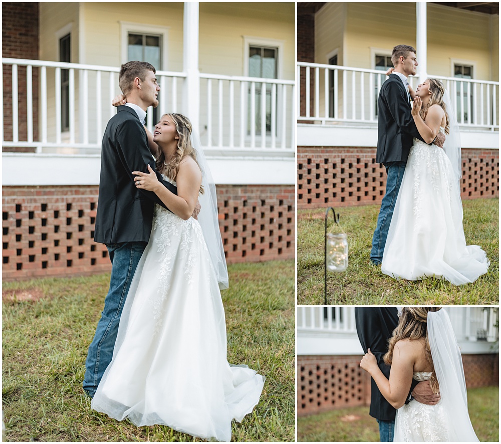 North Georgia photographer photographs a wedding in the country for a young couple in the north Georgia mountains. Photographed here is the Bride and Groom during their first dance. The Bride sang to him during the song. 